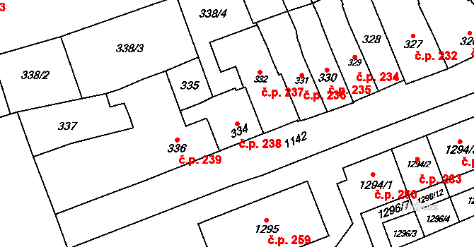 Slavonín 238, Olomouc na parcele st. 334 v KÚ Slavonín, Katastrální mapa