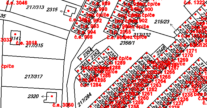 Sezimovo Ústí 1289 na parcele st. 2102 v KÚ Sezimovo Ústí, Katastrální mapa
