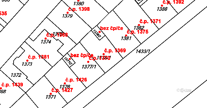 Chomutov 1369 na parcele st. 1378/1 v KÚ Chomutov I, Katastrální mapa
