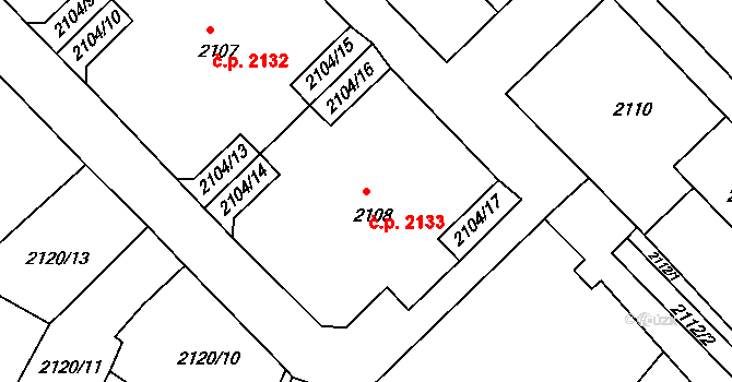 Chomutov 2133 na parcele st. 2108 v KÚ Chomutov II, Katastrální mapa