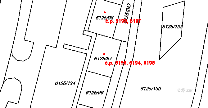 Chomutov 5194,5195,5196 na parcele st. 6125/95 v KÚ Chomutov I, Katastrální mapa