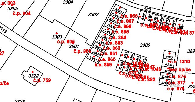 Kuřim 860 na parcele st. 3297/9 v KÚ Kuřim, Katastrální mapa
