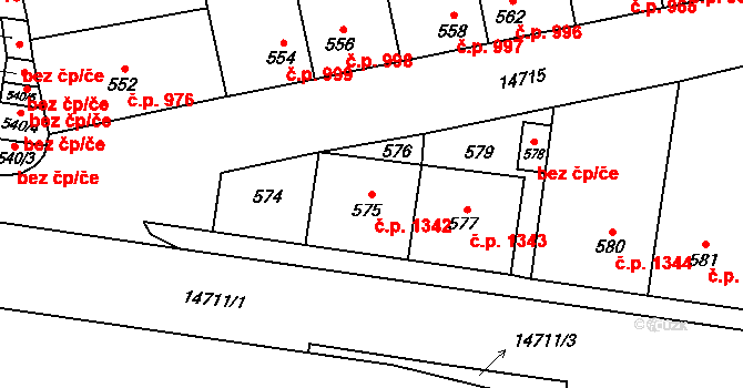 Vsetín 1342 na parcele st. 575 v KÚ Vsetín, Katastrální mapa