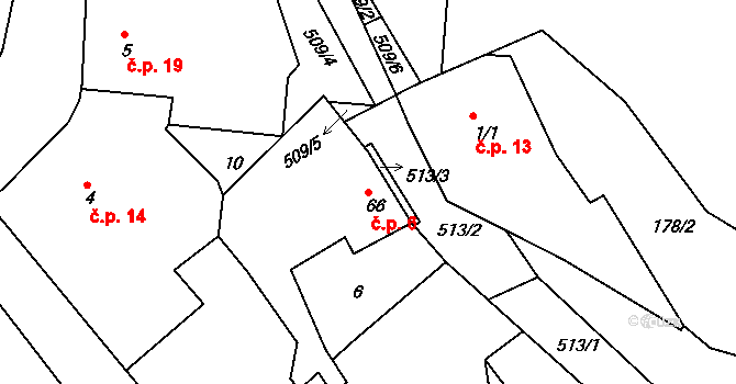 Opatovice 6, Červené Pečky na parcele st. 66 v KÚ Opatovice, Katastrální mapa