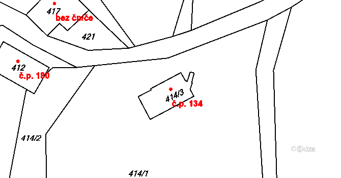 Stanislavice 134, Český Těšín na parcele st. 414/3 v KÚ Stanislavice, Katastrální mapa