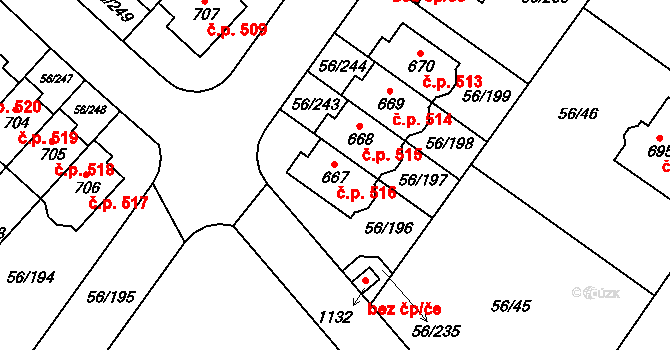 Hovorčovice 516 na parcele st. 667 v KÚ Hovorčovice, Katastrální mapa
