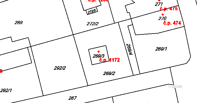 Vratimov 1172 na parcele st. 269/3 v KÚ Vratimov, Katastrální mapa