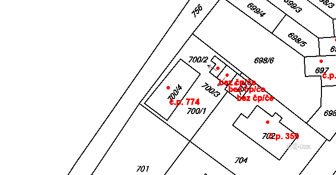 Město Albrechtice 774 na parcele st. 700/4 v KÚ Město Albrechtice, Katastrální mapa