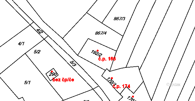 Horní Bojanovice 166 na parcele st. 192/2 v KÚ Horní Bojanovice, Katastrální mapa