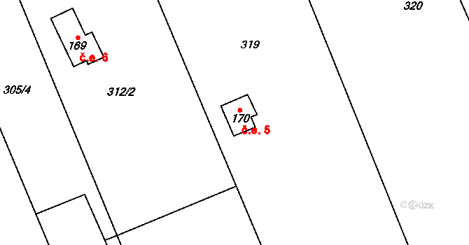 Hřivčice 5, Peruc na parcele st. 170 v KÚ Hřivčice, Katastrální mapa