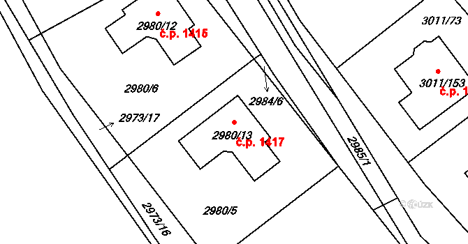 Kopřivnice 1417 na parcele st. 2980/13 v KÚ Kopřivnice, Katastrální mapa