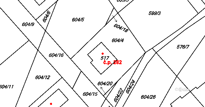 Horní Stropnice 282 na parcele st. 517 v KÚ Horní Stropnice, Katastrální mapa