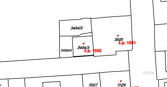 Česká Lípa 1052 na parcele st. 3494/3 v KÚ Česká Lípa, Katastrální mapa