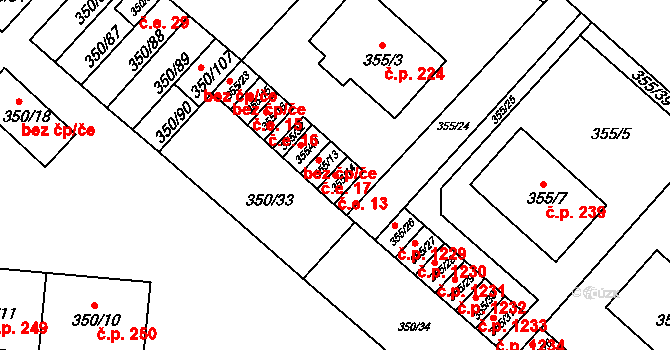 Dobšice 13 na parcele st. 355/14 v KÚ Dobšice u Znojma, Katastrální mapa