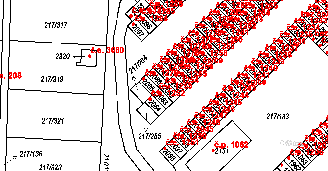 Sezimovo Ústí 1254 na parcele st. 2082 v KÚ Sezimovo Ústí, Katastrální mapa