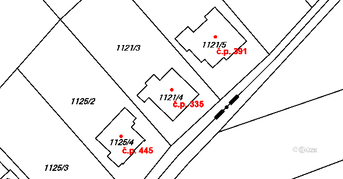 Nová Bělá 335, Ostrava na parcele st. 1121/4 v KÚ Nová Bělá, Katastrální mapa
