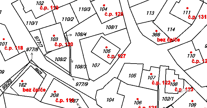 Český Herálec 127, Herálec na parcele st. 105 v KÚ Český Herálec, Katastrální mapa