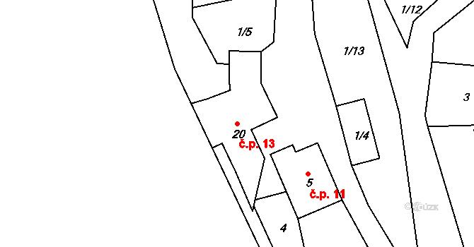 Kobylnice 13, Koroužné na parcele st. 20 v KÚ Kobylnice nad Svratkou, Katastrální mapa