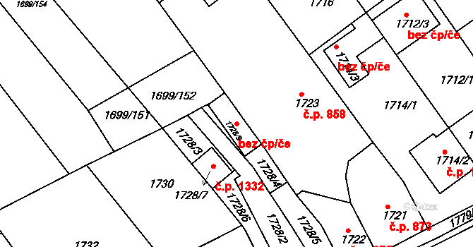 Rousínov 39722066 na parcele st. 1728/9 v KÚ Rousínov u Vyškova, Katastrální mapa