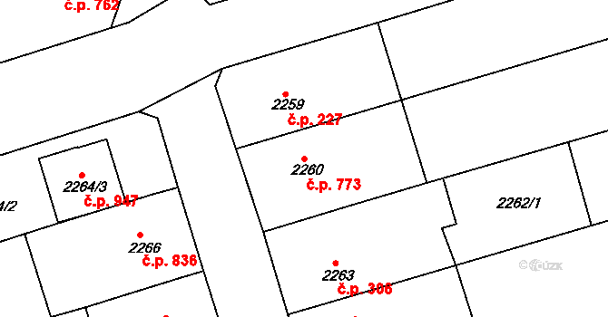 Nivnice 773 na parcele st. 2260 v KÚ Nivnice, Katastrální mapa
