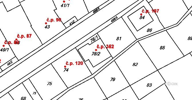 Kanice 352 na parcele st. 78/2 v KÚ Kanice, Katastrální mapa