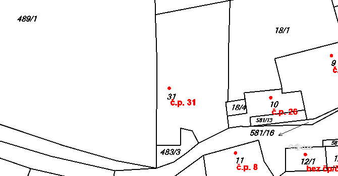 Bořice 31, Mirotice na parcele st. 31 v KÚ Bořice u Mirotic, Katastrální mapa