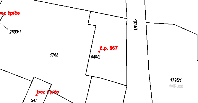 Milevsko 567 na parcele st. 549/2 v KÚ Milevsko, Katastrální mapa