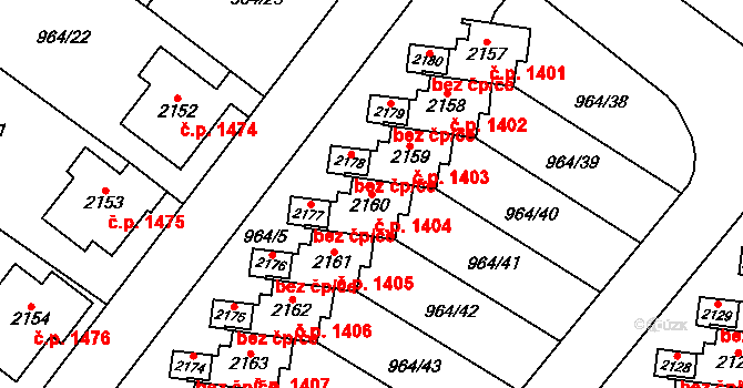 Choceň 1404 na parcele st. 2160 v KÚ Choceň, Katastrální mapa