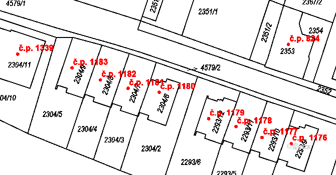 Třešť 1180 na parcele st. 2304/6 v KÚ Třešť, Katastrální mapa