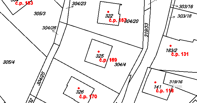 Dolní Bělá 169 na parcele st. 325 v KÚ Dolní Bělá, Katastrální mapa