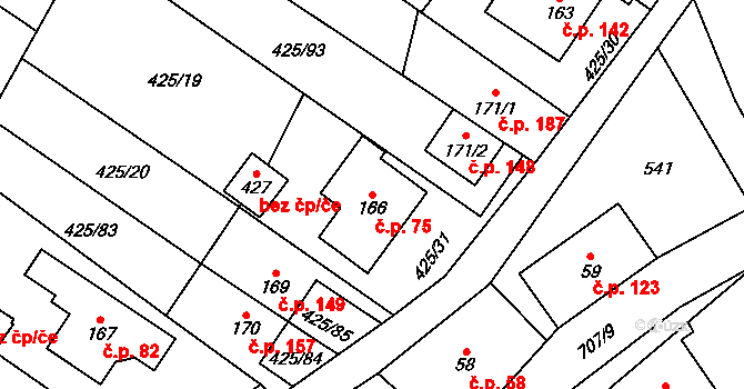 Ruda nad Moravou 75 na parcele st. 166 v KÚ Ruda nad Moravou, Katastrální mapa