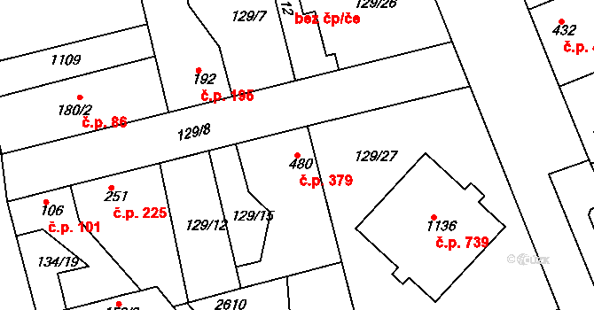 Lobeček 379, Kralupy nad Vltavou na parcele st. 480 v KÚ Lobeček, Katastrální mapa