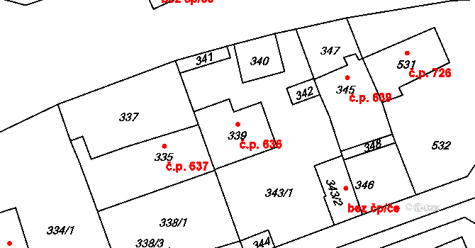 Libčice nad Vltavou 636 na parcele st. 339 v KÚ Chýnov, Katastrální mapa