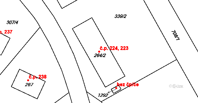 Štěchovice 223,224 na parcele st. 264/2 v KÚ Štěchovice u Prahy, Katastrální mapa