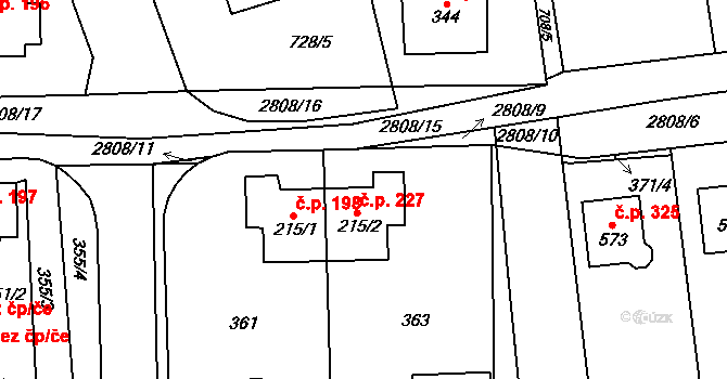 Ledce 227 na parcele st. 215/2 v KÚ Ledce u Plzně, Katastrální mapa