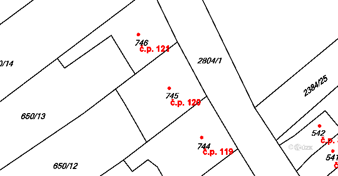 Olivětín 120, Broumov na parcele st. 745 v KÚ Broumov, Katastrální mapa