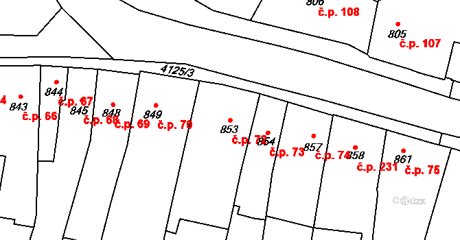 Jakubské Předměstí 72, Jaroměř na parcele st. 853 v KÚ Jaroměř, Katastrální mapa