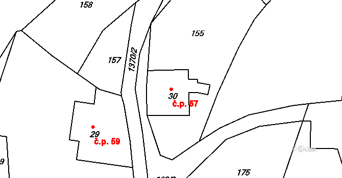 Suchý Důl 57 na parcele st. 30 v KÚ Suchý Důl, Katastrální mapa