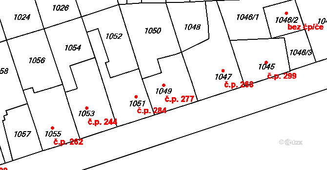 Vejprnice 277 na parcele st. 1049 v KÚ Vejprnice, Katastrální mapa