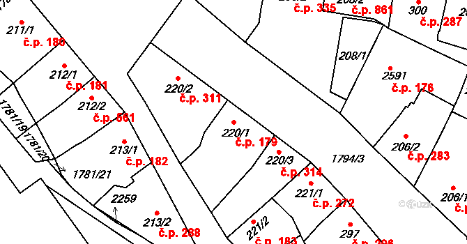 Přelouč 179 na parcele st. 220/1 v KÚ Přelouč, Katastrální mapa