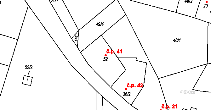 Kunice 41 na parcele st. 52 v KÚ Kunice, Katastrální mapa