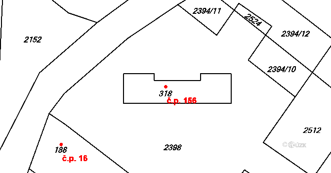 Uhelná Příbram 156 na parcele st. 318 v KÚ Uhelná Příbram, Katastrální mapa