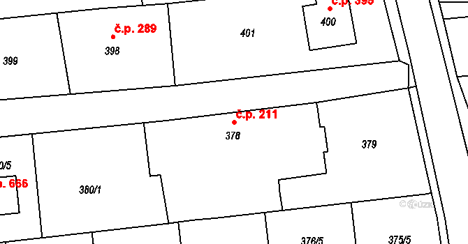 Postřelmov 211 na parcele st. 378 v KÚ Postřelmov, Katastrální mapa