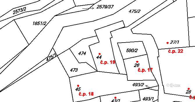 Nová Ves 19, Důl na parcele st. 44 v KÚ Důl, Katastrální mapa