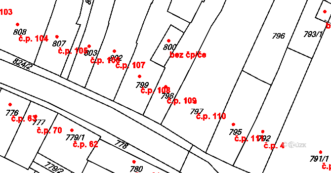 Kamenice nad Lipou 109 na parcele st. 798 v KÚ Kamenice nad Lipou, Katastrální mapa