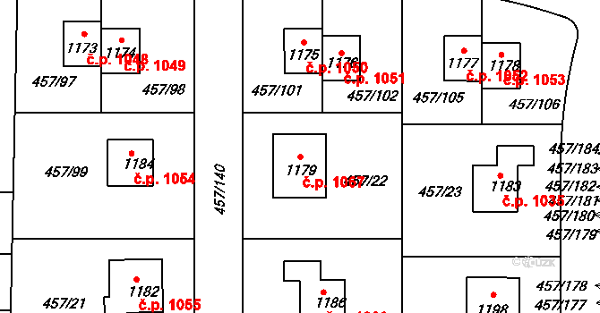 Nehvizdy 1067 na parcele st. 1179 v KÚ Nehvizdy, Katastrální mapa