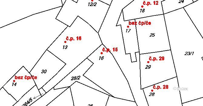Makarov 15, Pracejovice na parcele st. 16 v KÚ Makarov, Katastrální mapa