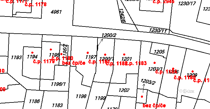 Louny 1182 na parcele st. 1200/1 v KÚ Louny, Katastrální mapa