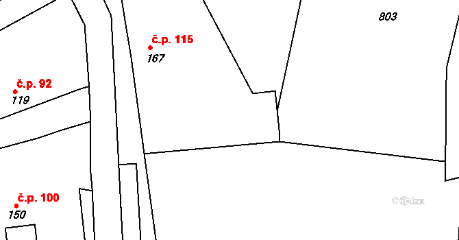 Uhelná Příbram 115 na parcele st. 167 v KÚ Uhelná Příbram, Katastrální mapa