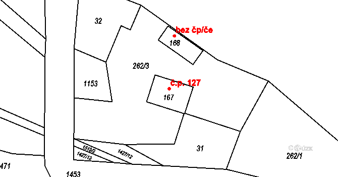 Příbram 127, Verneřice na parcele st. 167 v KÚ Příbram pod Bukovou horou, Katastrální mapa
